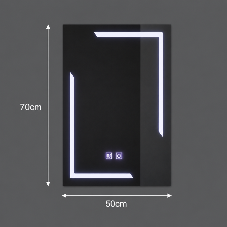 Prostokątne lustro LED, 50x70cm, ECLISSA Touch, system odmgławiania, możliwość przyciemniania