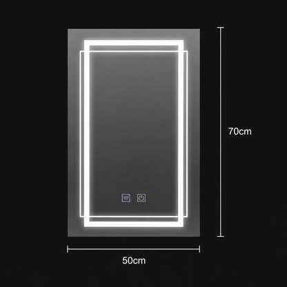 Prostokątne lustro LED, 50x70cm, KOVEN Touch, system odmgławiania, możliwość ściemniania