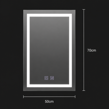 Lustro prostokątne LED, 50x70cm, RADIANTE Touch, zimne światło, system odmgławiania, możliwość przyciemniania
