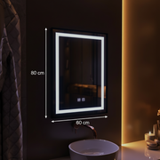 Lustro prostokątne LED, 60x80cm, EDGE Touch, system odmgławiania, czarna ramka