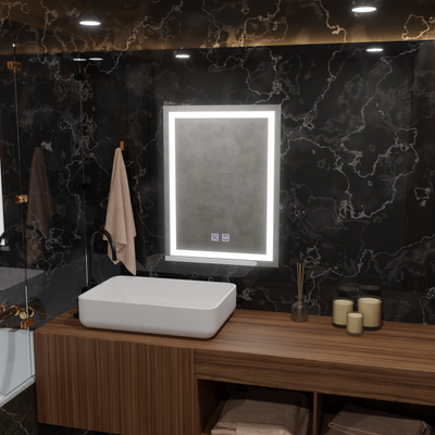 Lustro prostokątne LED, 45x60cm, RADIANTE Touch, system odmgławiania, możliwość ściemniania