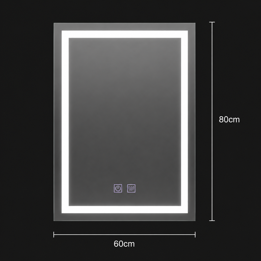 Lustro prostokątne LED, 60x80cm, RADIANTE Touch, system odmgławiania, możliwość ściemniania