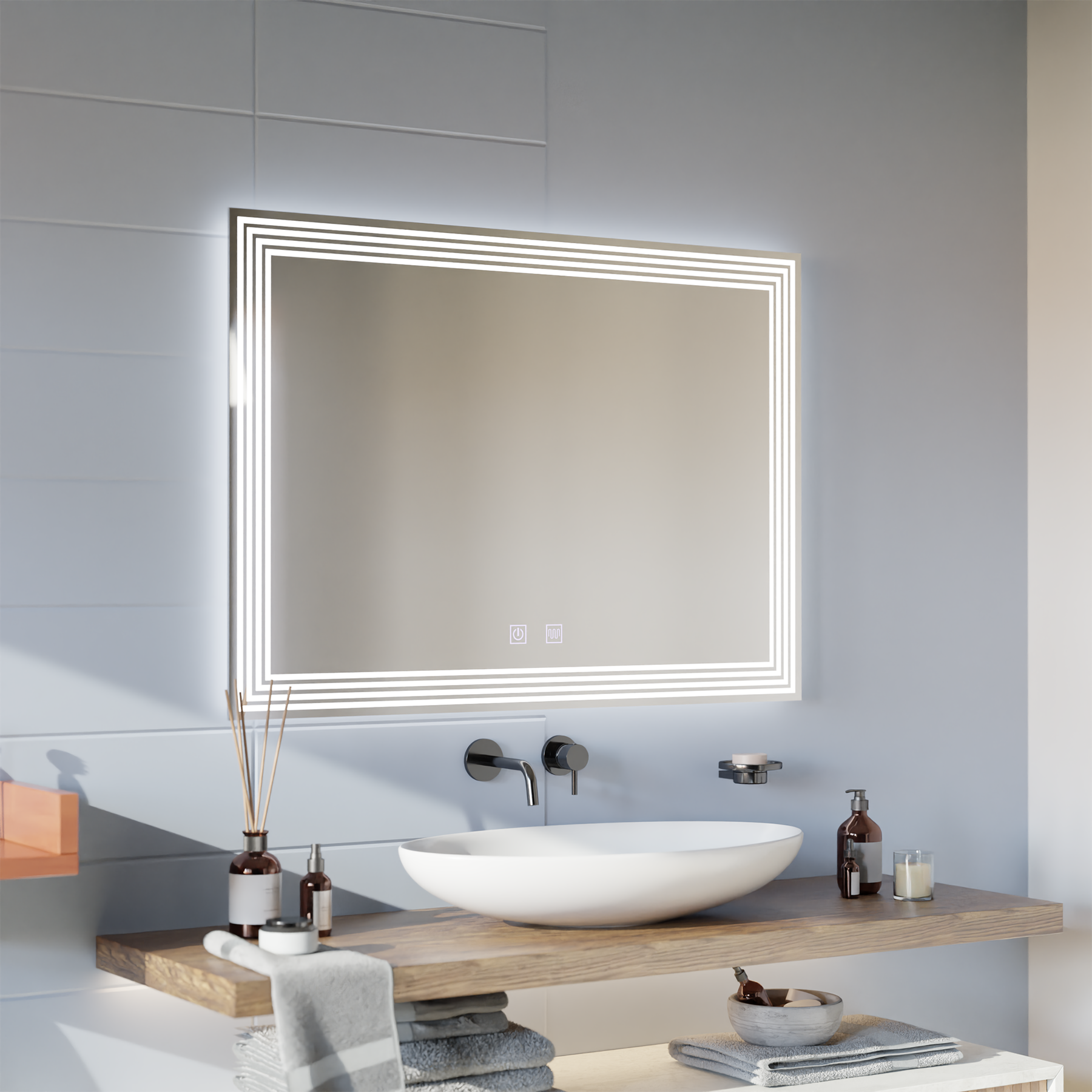 Prostokątne lustro LED, Demister, 80x60cm, ADIS Basic Touch Mirrors Korman E Domyślny tytuł Alessandro Design