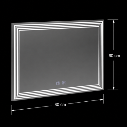 Prostokątne lustro LED, Demist, 80x60cm, ADIS Basic Touch