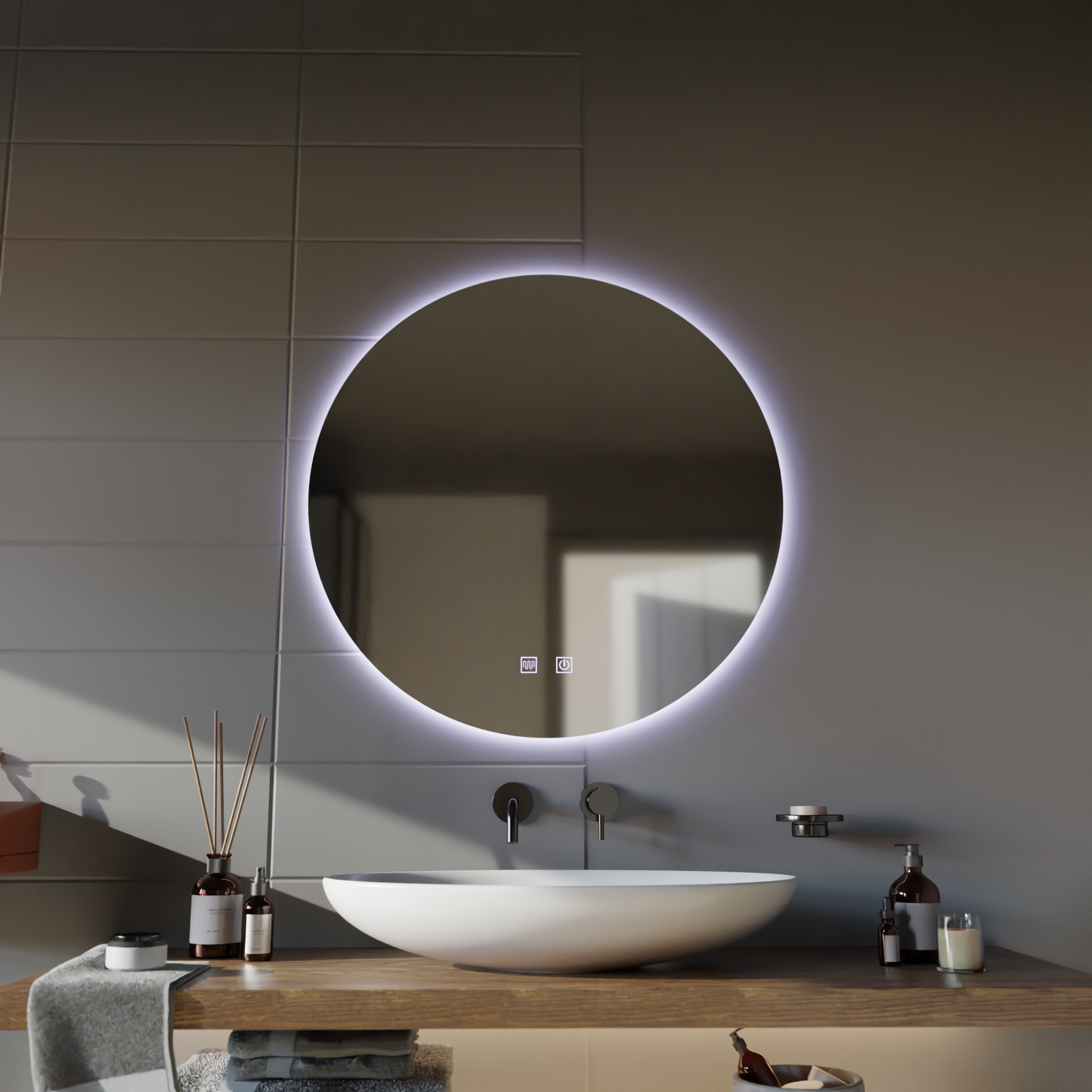Okrągłe lustro LED, 12W, 50cm, Isolda, dotyk, system odmgławiania, zimne światło 6000k Lustra Korman E Domyślny tytuł Alessandro Design