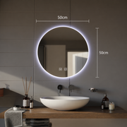 Okrągłe lustro LED, 12W, 50cm, Isolda, dotyk, system odmgławiania, światło zimne 6000k
