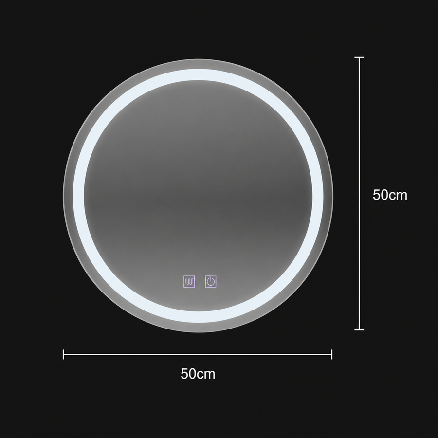 Okrągłe lustro LED 50 cm Lucea Touch z systemem zimnego światła Demist