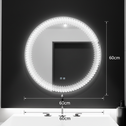 Okrągłe lustro LED 60 cm, Stellaire Touch, system przeciwmgielny, ściemnialne