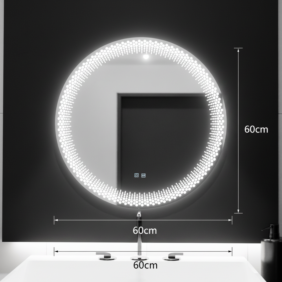 Okrągłe lustro LED 60 cm, Stellaire Touch, system przeciwmgielny, ściemnialne