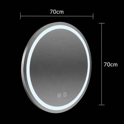 Okrągłe lustro LED, 70 cm, Lucea Touch, system odmgławiania, możliwość przyciemniania