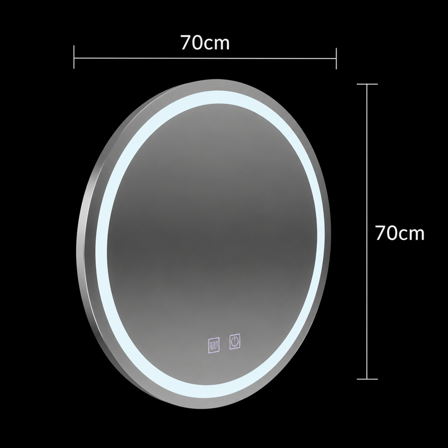 Okrągłe lustro LED, 70 cm, Lucea Touch, system odmgławiania, możliwość przyciemniania
