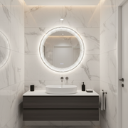 Okrągłe lustro LED Nexos, 60 cm, 24 W, światło ciepłe/zimne/neutralne, czujnik, system odmgławiania, zegar, możliwość przyciemniania