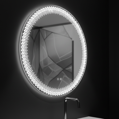 Okrągłe lustro LED Nexos, 60 cm, 24 W, światło ciepłe/zimne/neutralne, czujnik, system odmgławiania, zegar, możliwość przyciemniania