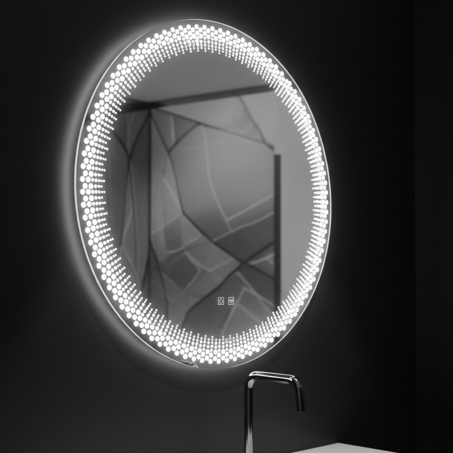 Okrągłe lustro LED Nexos, 60 cm, 24 W, światło ciepłe/zimne/neutralne, czujnik, system odmgławiania, zegar, możliwość przyciemniania