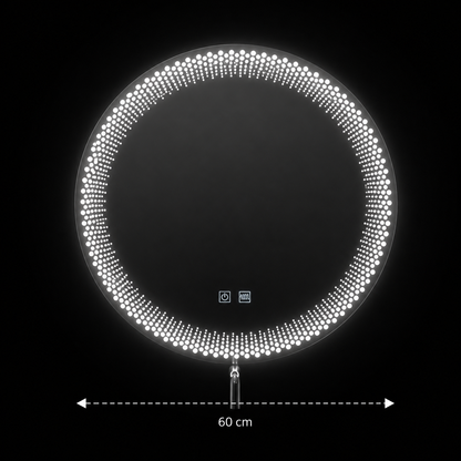Okrągłe lustro LED Nexos, 60 cm, 24 W, światło ciepłe/zimne/neutralne, czujnik, system odmgławiania, zegar, możliwość przyciemniania