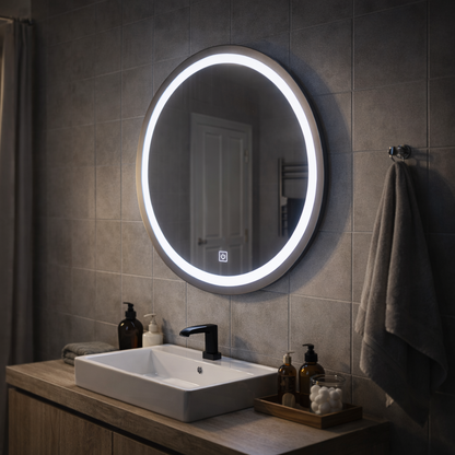 Lustro LED Touch Gallio, średnica 60 cm, zimne światło 6000 K, szklane proste lustro LED Domyślny tytuł Alessandro Design