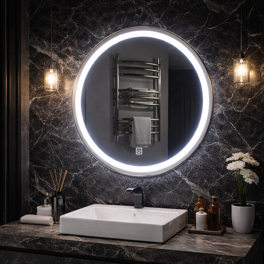 Lustro LED Touch Gallio, średnica 60 cm, zimne światło 6000 K, szklane proste lustro LED Domyślny tytuł Alessandro Design