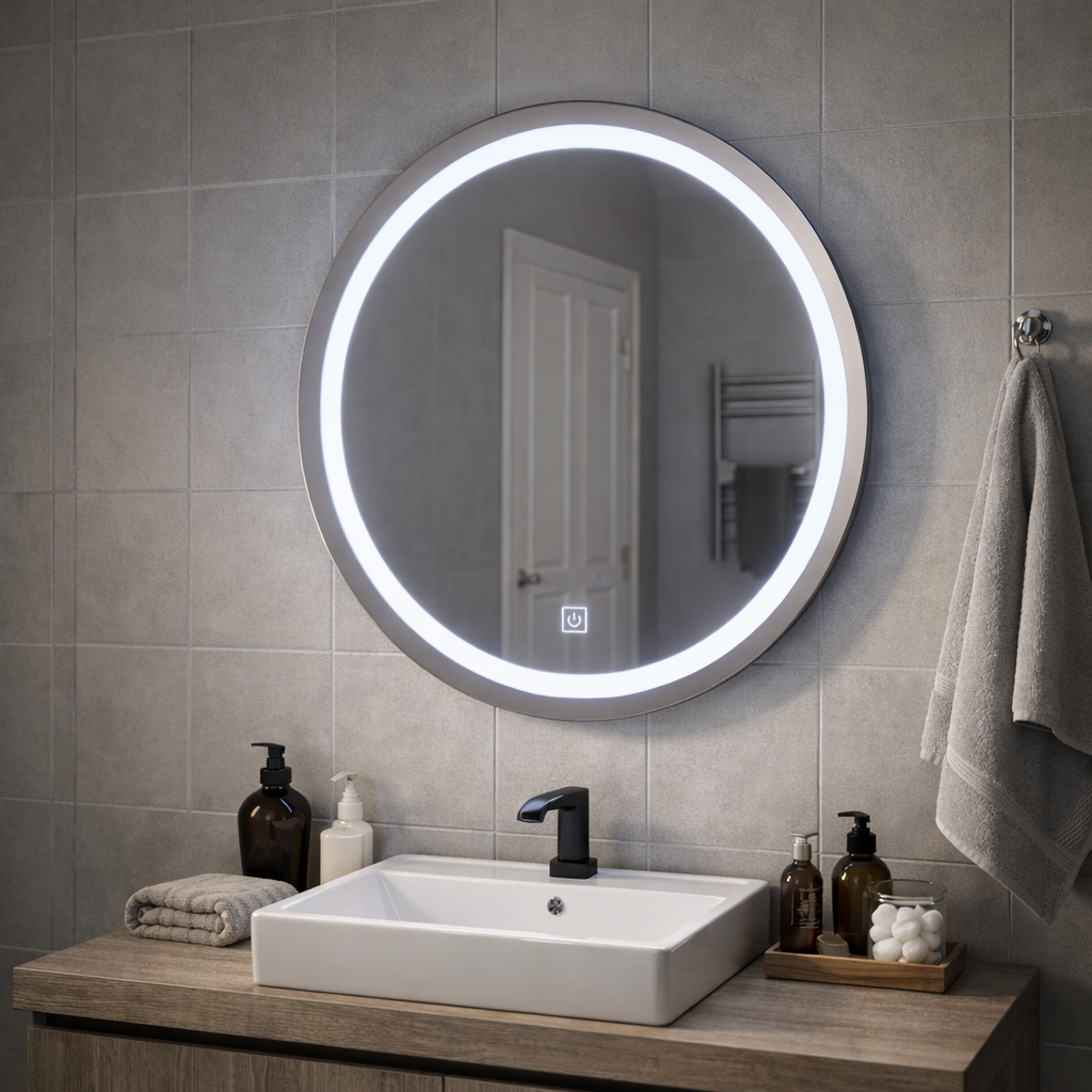 Lustro LED Touch Gallio, średnica 60 cm, zimne światło 6000 K, szklane proste lustro LED Domyślny tytuł Alessandro Design