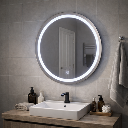 Lustro LED Touch Gallio, średnica 60 cm, zimne światło 6000 K, szklane proste lustro LED Domyślny tytuł Alessandro Design