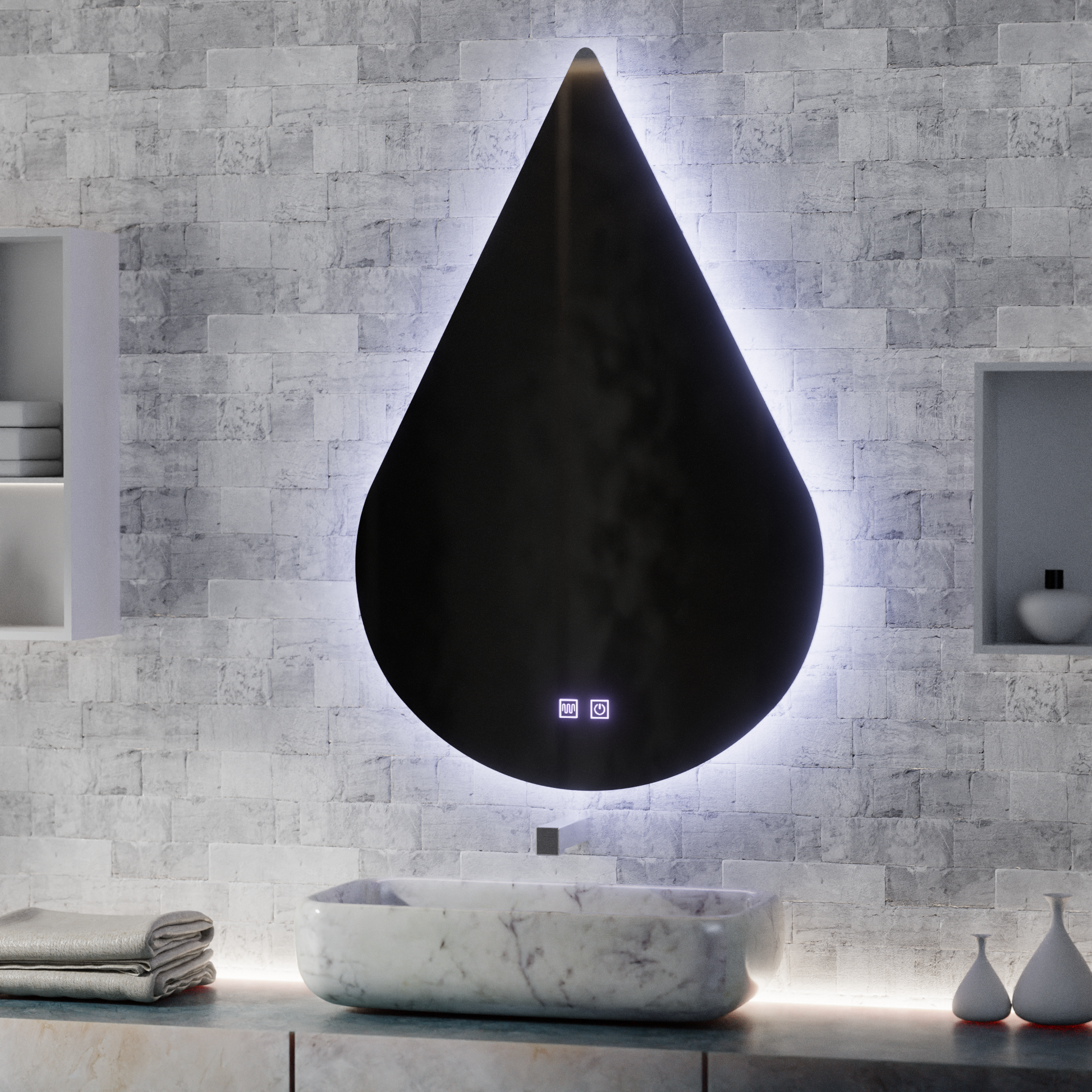 Lustrzany system odmgławiania rzeki LED Touch 80X120cm, kształt kropli. Odzwierciedla domyślny tytuł Korman E Alessandro Design