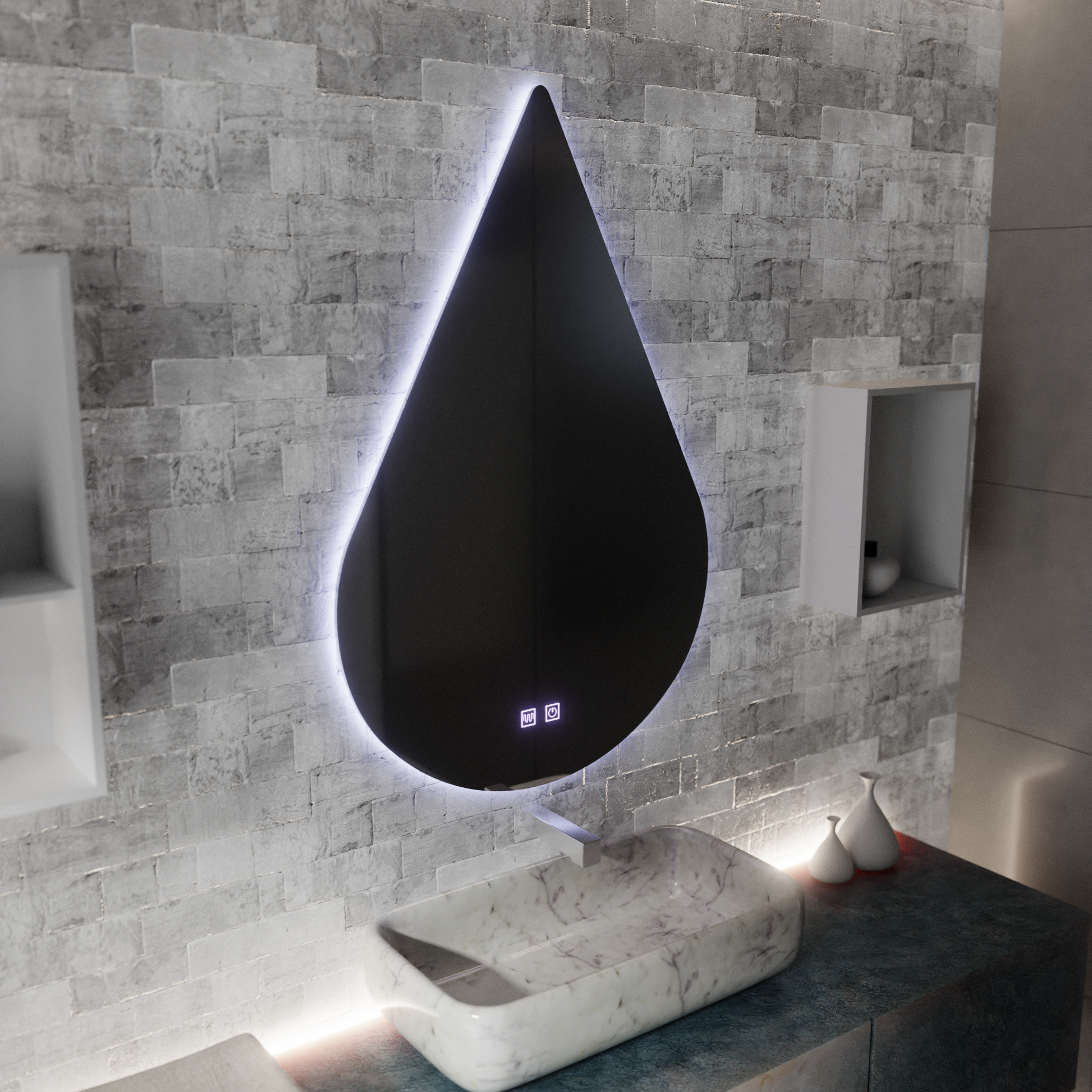 Lustrzany system odmgławiania rzeki LED Touch 80X120cm, kształt kropli. Odzwierciedla domyślny tytuł Korman E Alessandro Design