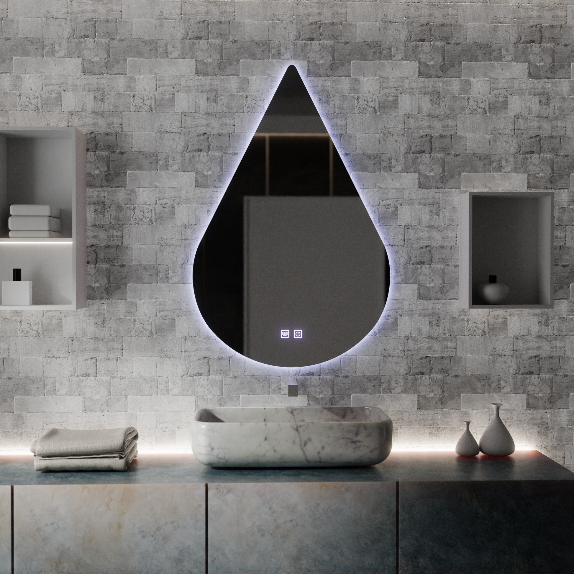 Lustrzany system odmgławiania rzeki LED Touch 80X120cm, kształt kropli. Odzwierciedla domyślny tytuł Korman E Alessandro Design