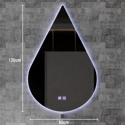 Lustro LED Touch River, 52 W, system odmgławiania, 80 x 120 cm, kształt kropli