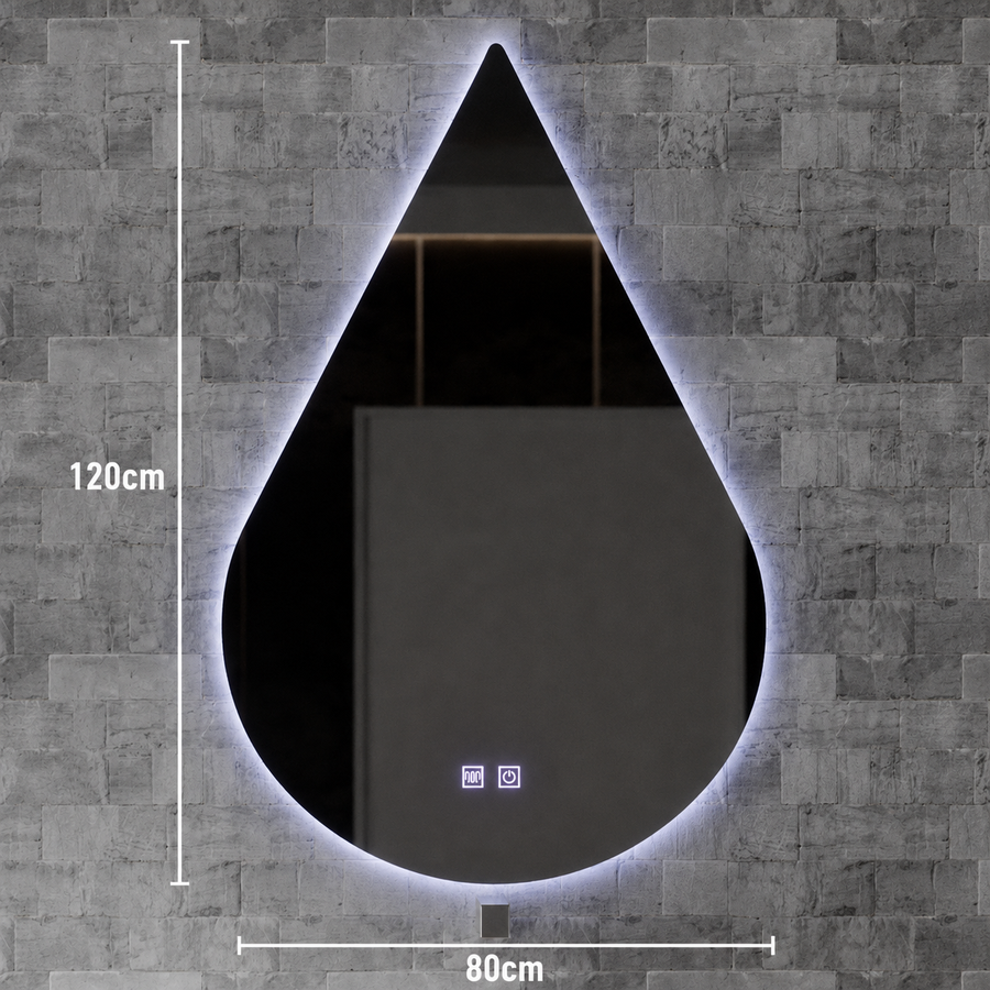 Lustro LED Touch River, 52 W, system odmgławiania, 80 x 120 cm, kształt kropli