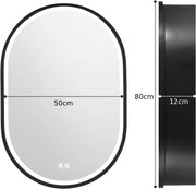 Lustro LED z szafką, owalne, 50x80cm, odmgławianie, światło zimne/ciepłe/neutralne, czarna ramka, lusterka w szafkach z miejscem do przechowywania Domyślny tytuł Alessandro Design