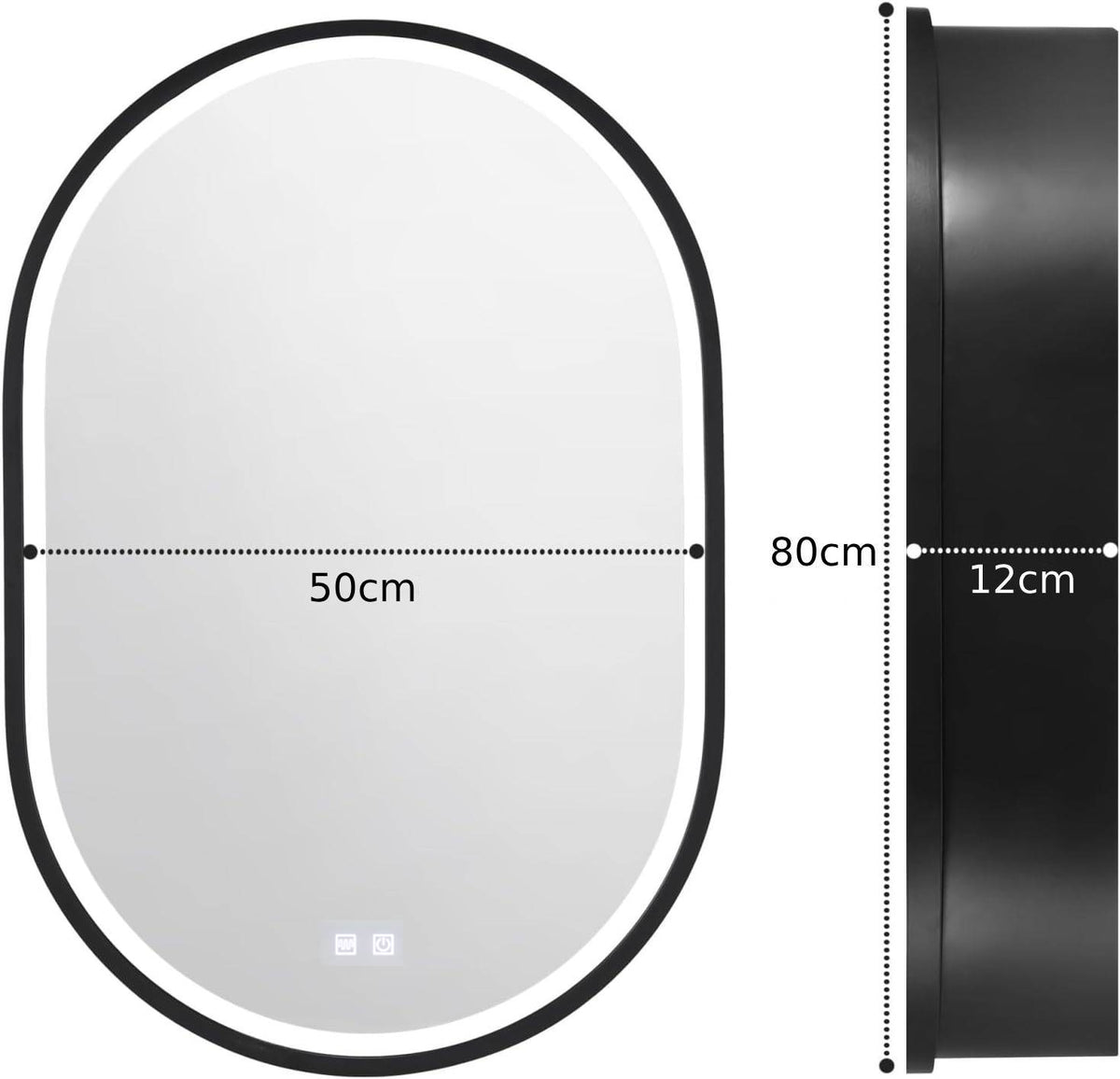 Lustro LED z szafką, owalne, 50x80cm, odmgławianie, światło zimne/ciepłe/neutralne, czarna ramka, lusterka w szafkach z miejscem do przechowywania Domyślny tytuł Alessandro Design
