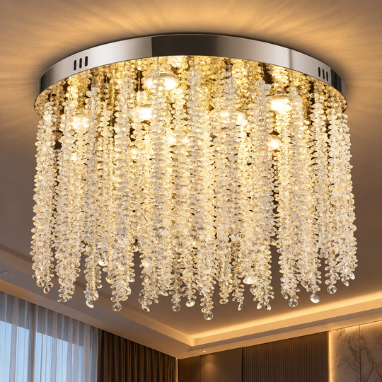 Kryształowy żyrandol LED LLC215/400WH okrągły, 22W, światło chłodne/ciepłe/neutralne, kryształ, złoty