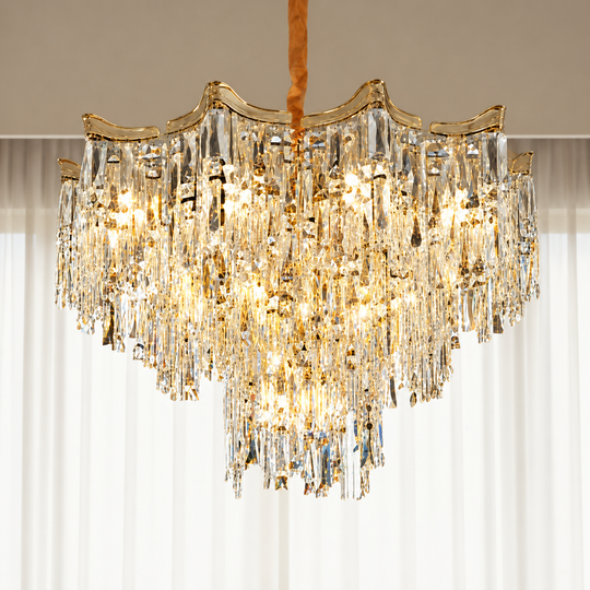 Żyrandol Kryształowy VETRA Magno 10xE14, Ś60 cm, Złoty, Regulowana Wysokość, Metal i Kryształ