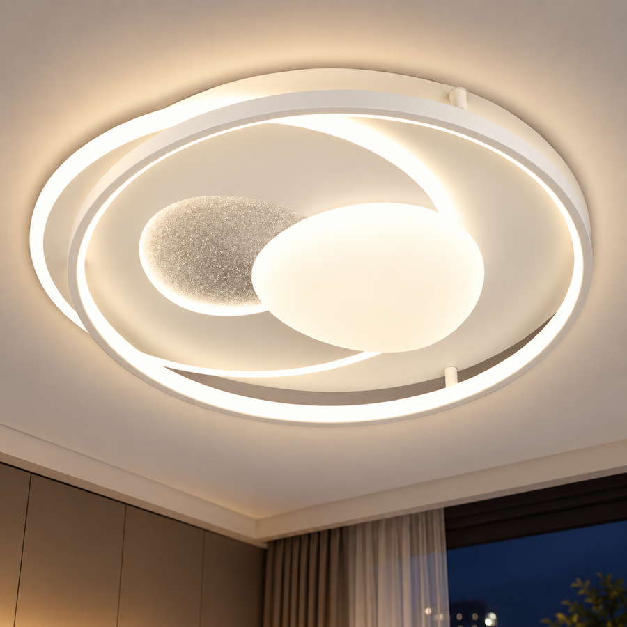 Żyrandol LED ASTERA z pilotem, owalny kształt, 85 W, światło zimne/ciepłe/neutralne, możliwość przyciemniania, biały