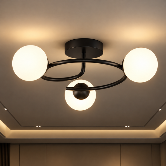Żyrandol LED-kryształowy ORBIT, 66cm, 3xE27, Kule, Czarny