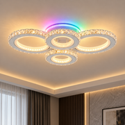 Lampa sufitowa LED z pilotem i kryształem NOVA ROTONDA RGB 82W, 4 koła, światło zimne/ciepłe/neutralne, możliwość przyciemniania, biała