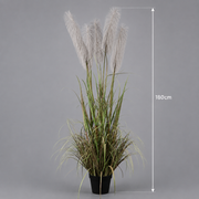 Plantă decorativă în ghiveci, 5 fire, 180cm, Stuf Artificial, Material Textil si Plastic, Verde si Gri