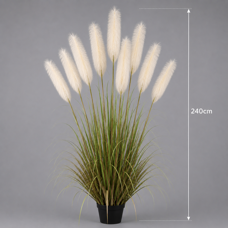 Plantă decorativă în ghiveci, 9 fire, 240cm, Stuf Artificial, Material Textil si Plastic, Verde si Roz