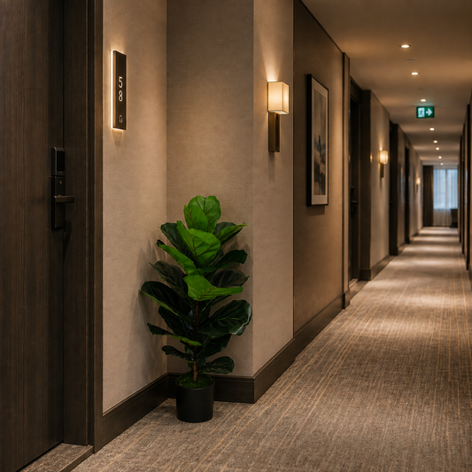 Sztuczna roślina drzewiasta typu Ficus, 2 gałęzie, 100 cm, zielona, z doniczką