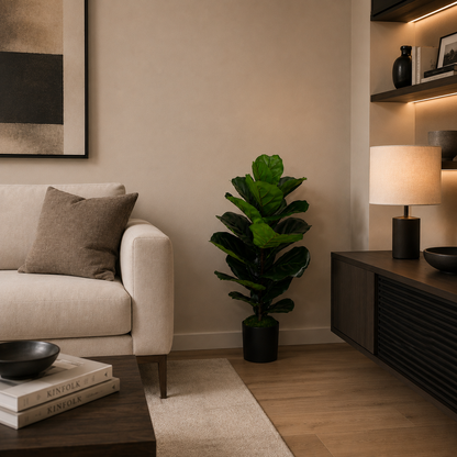 Sztuczna roślina drzewiasta typu Ficus, 2 gałęzie, 100 cm, zielona, z doniczką