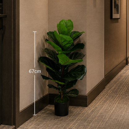 Sztuczna roślina drzewiasta typu Ficus, 2 gałęzie, 100 cm, zielona, z doniczką