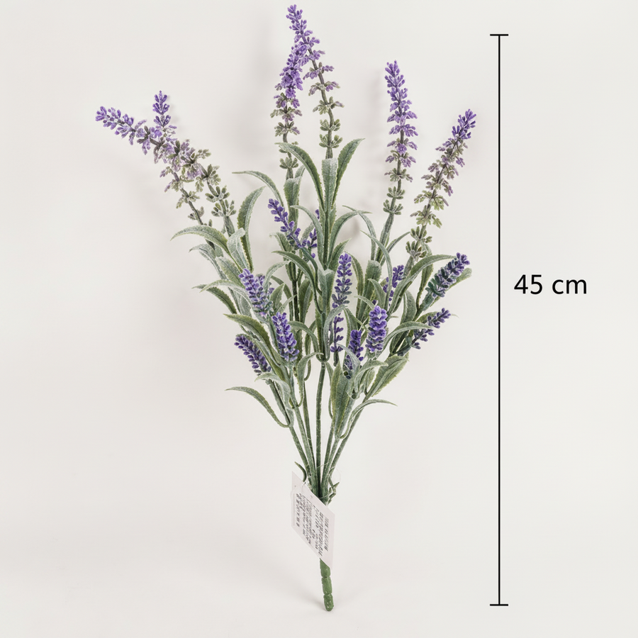 Sztuczna roślina, dekoracyjny kwiat lawendy, 7 gałązek, 45 cm, fioletowo-zielony, zestaw 2 sztuk