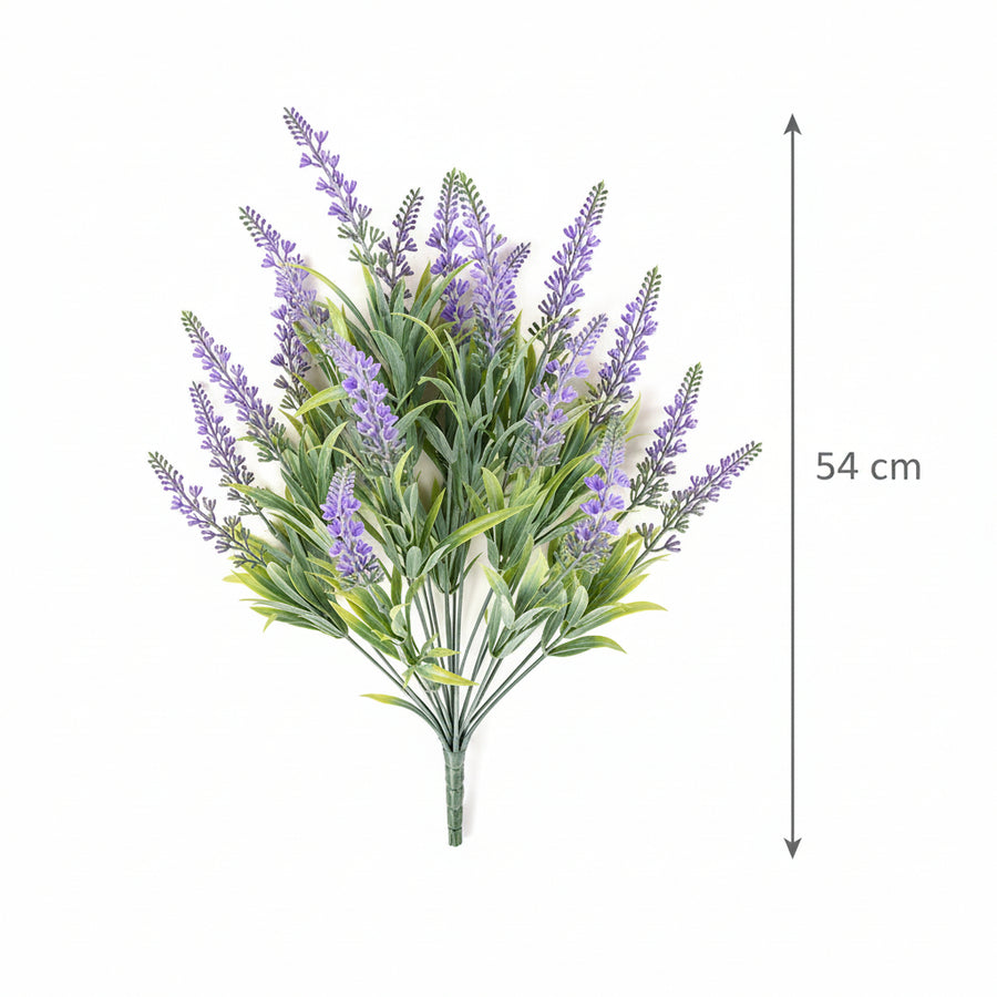 Sztuczna roślina, dekoracyjny kwiat lawendy, 18 gałązek, 54 cm, fioletowo-zielony, zestaw 2 sztuk