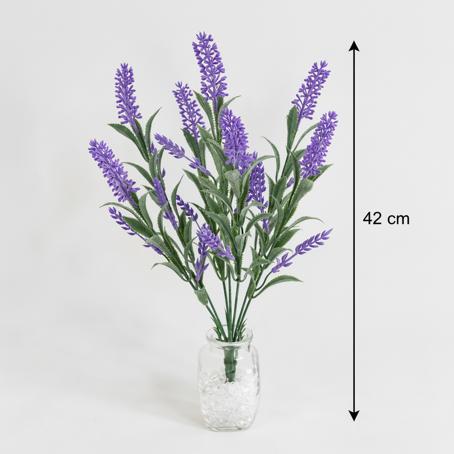 Sztuczna roślina, dekoracyjny kwiat lawendy, 7 gałązek, 42 cm, fioletowo-zielony, zestaw 2 sztuk