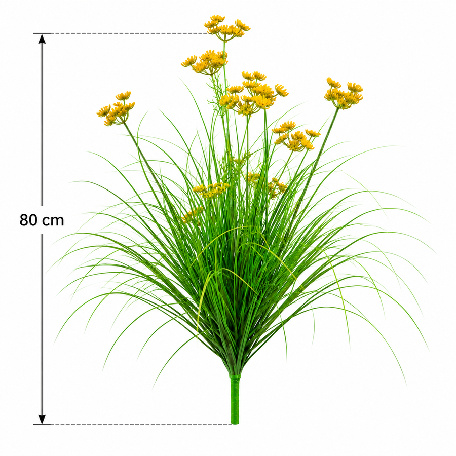 Sztuczna roślina ozdobna trawa koperkowa, 80 cm, z 9 kwiatami, zielono-żółta, bez doniczki