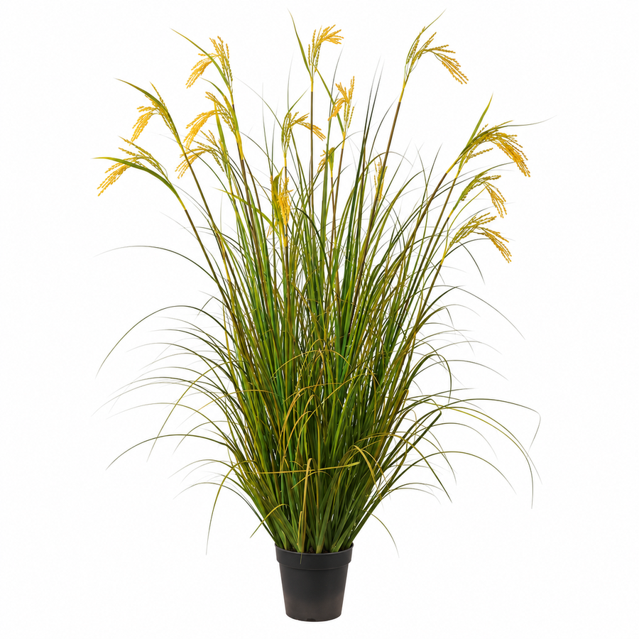 Sztuczna roślina ozdobna trawa ozdobna ryż przyprawa, 150 cm, z 17 drutami, zielona i żółta, bez doniczek