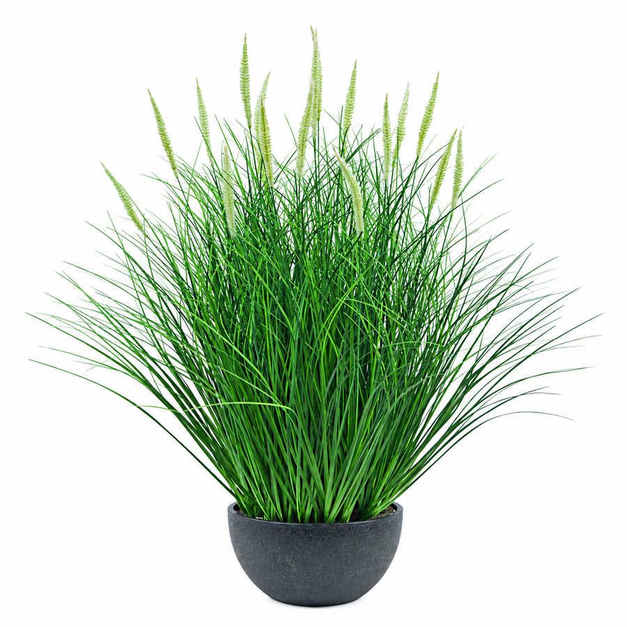 Sztuczna roślina, wyczyniec, trawa ozdobna doniczkowa, 61 cm, z 19 przyprawami, zielono-biała