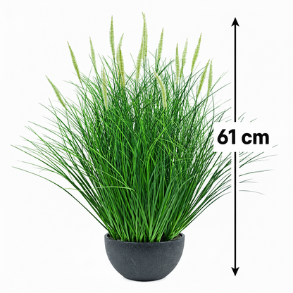 Sztuczna roślina, wyczyniec, trawa ozdobna doniczkowa, 61 cm, z 19 przyprawami, zielono-biała