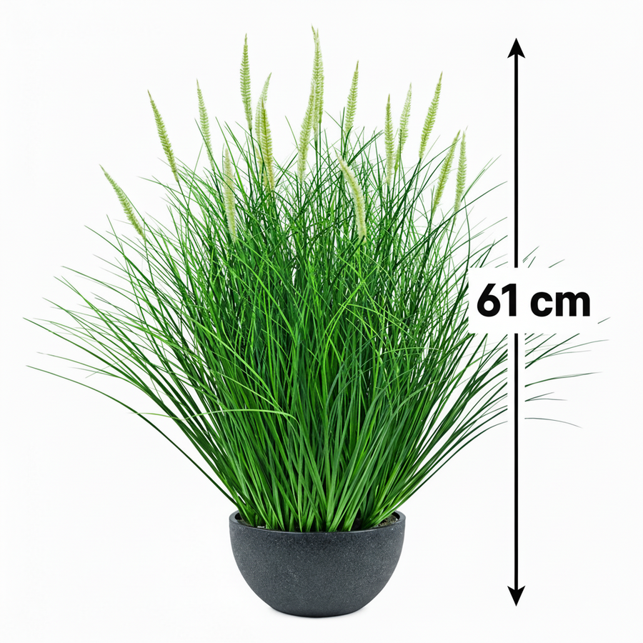 Sztuczna roślina, wyczyniec, trawa ozdobna doniczkowa, 61 cm, z 19 przyprawami, zielono-biała