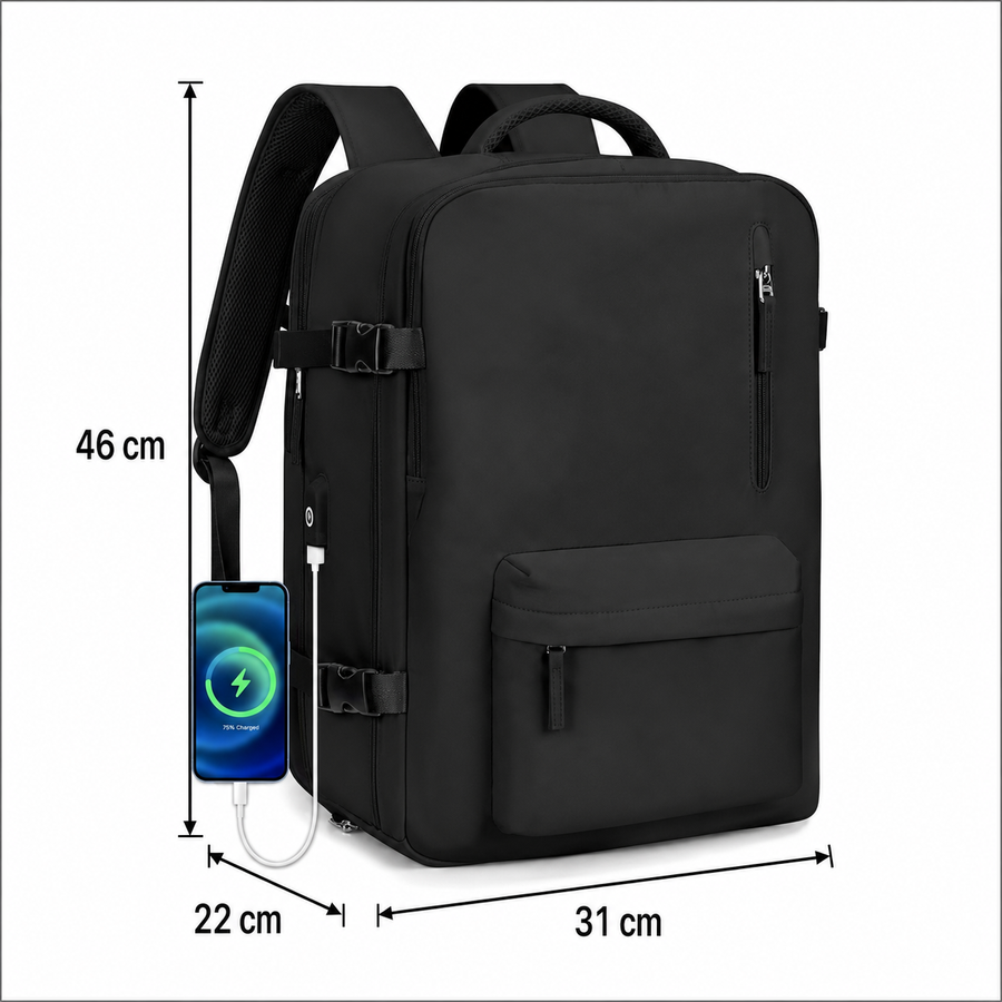 Podróżny plecak biznesowy ALMATY, z portem USB, 31x22x46cm Oxford, czarny