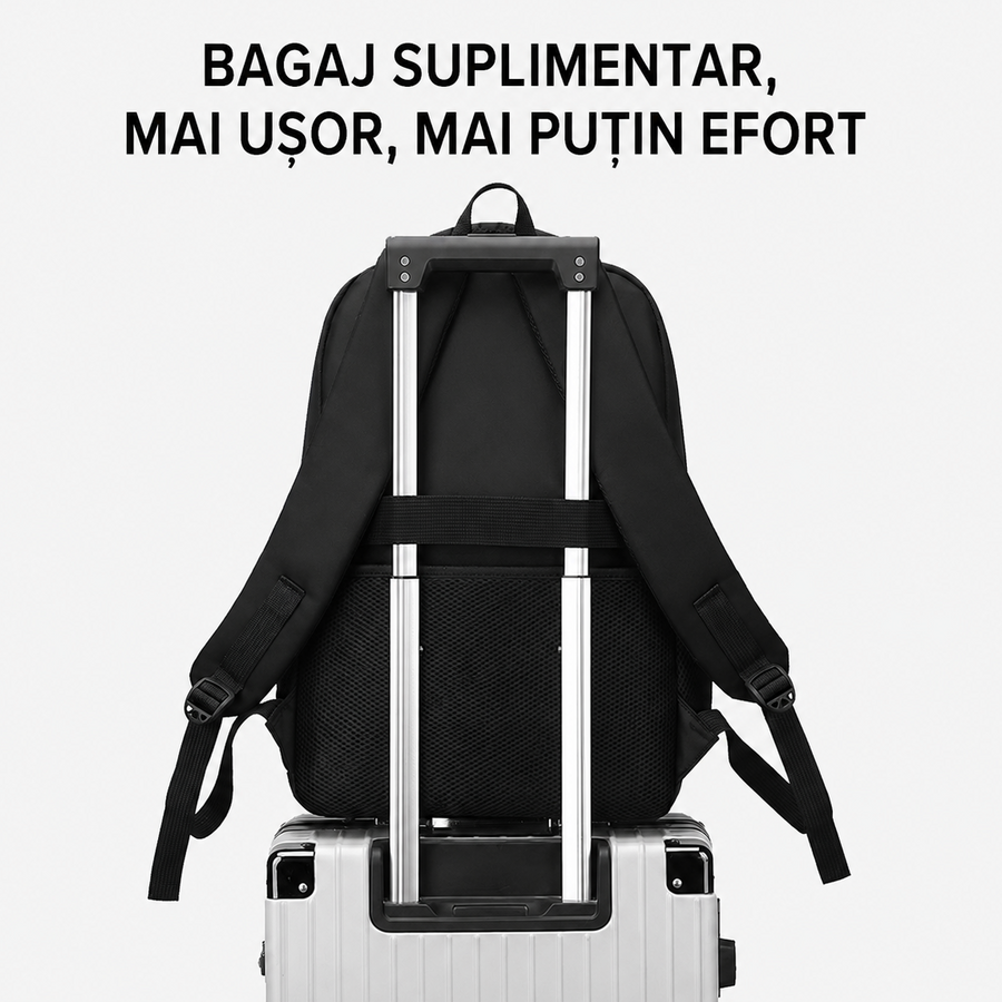 Rucsac Travel Business KANGIQLINIQ, 47x33x15 cm, Oxford, Negru si Albastru